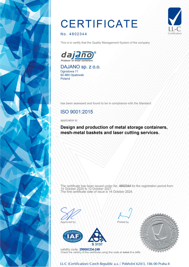 Certyfikat ISO 9001:2015